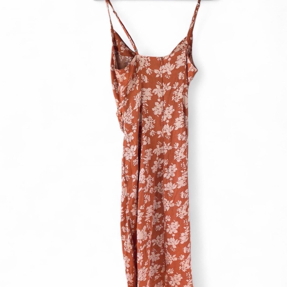 Orange Floral Midi Dress with Cowl Neck - Picture 4 of 5